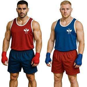 FIGHT-FIT - Maglia da boxe / Reversable / Rosso + Biu / Large