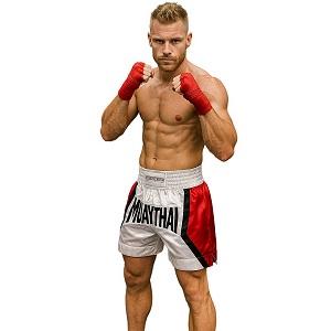 FIGHTERS - Pantaloncini Muay Thai / Bianco-Rosso / Small