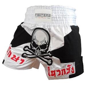 FIGHTERS - Pantaloncini Muay Thai / Skull / Bianco-Nero / Large