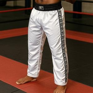 FIGHT-FIT - Pantaloni da Kickboxing / Raso / Bianco / Medium